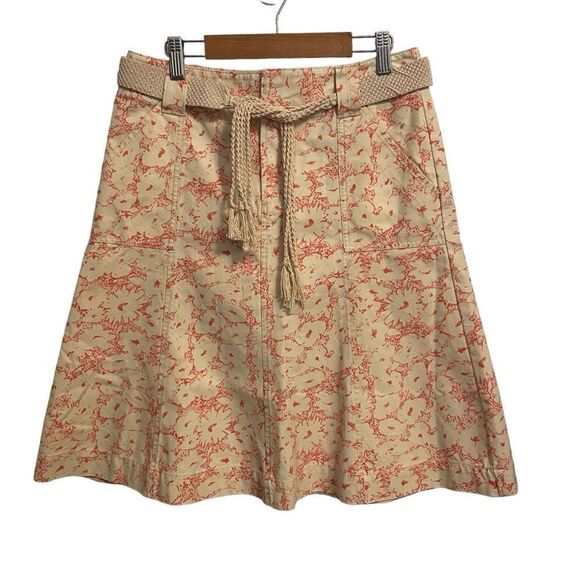 Eddie Bauer A Line Cotton Floral Pink White Belted Skirt Size 2 - Picture 1 of 8
